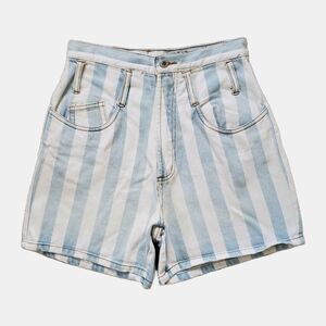 Vintage 90s Rare Cotton Express Women's Striped Denim Shorts Size 7/8 High Waist